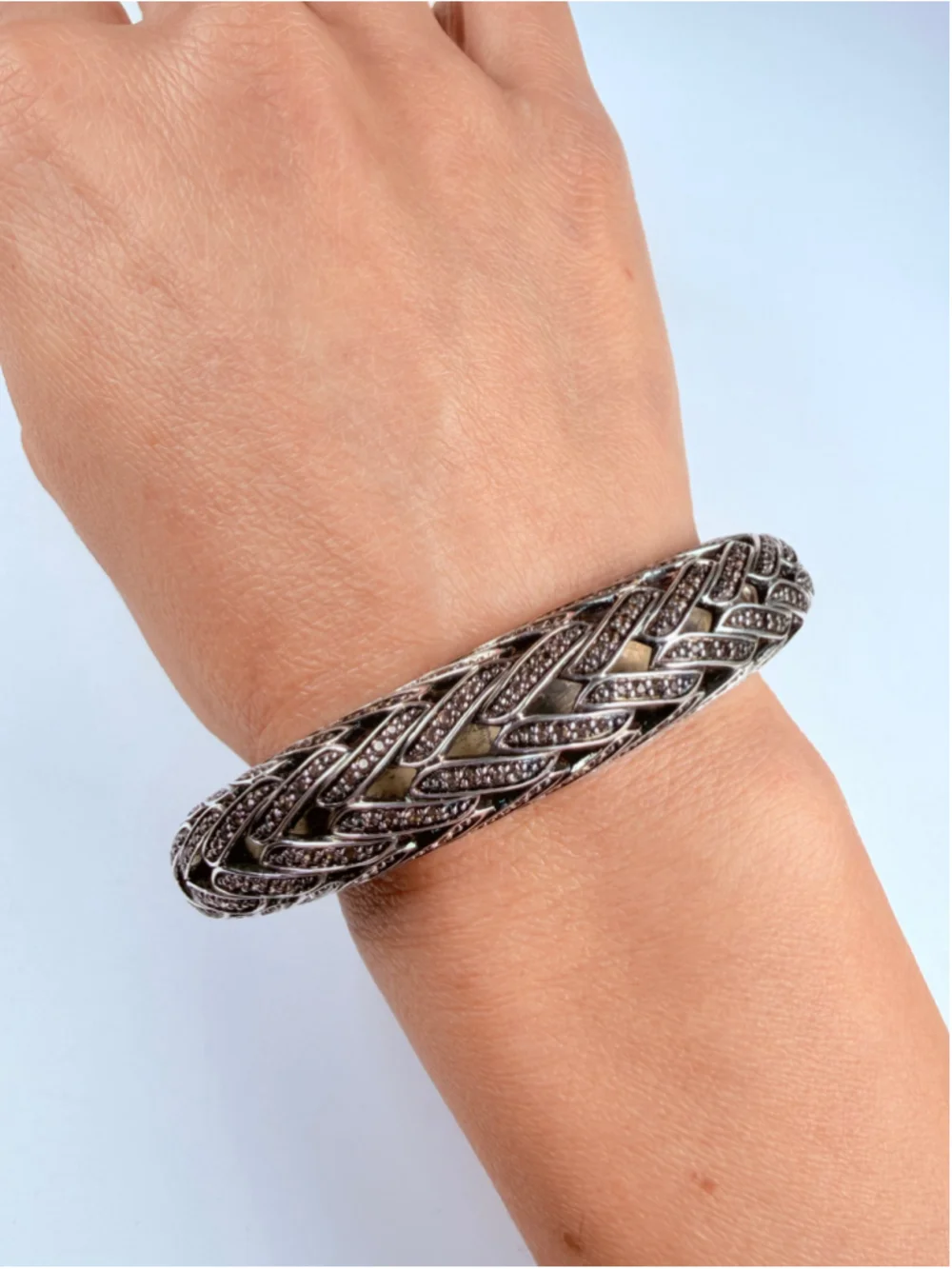John Hardy Smokey Quartz 925 Sterling Silver Woven Open Dome Cuff Bracelet $1895